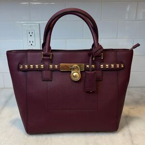 Michael Kors Hamilton Traveler Studded Satchel Saffiano Leather Bag